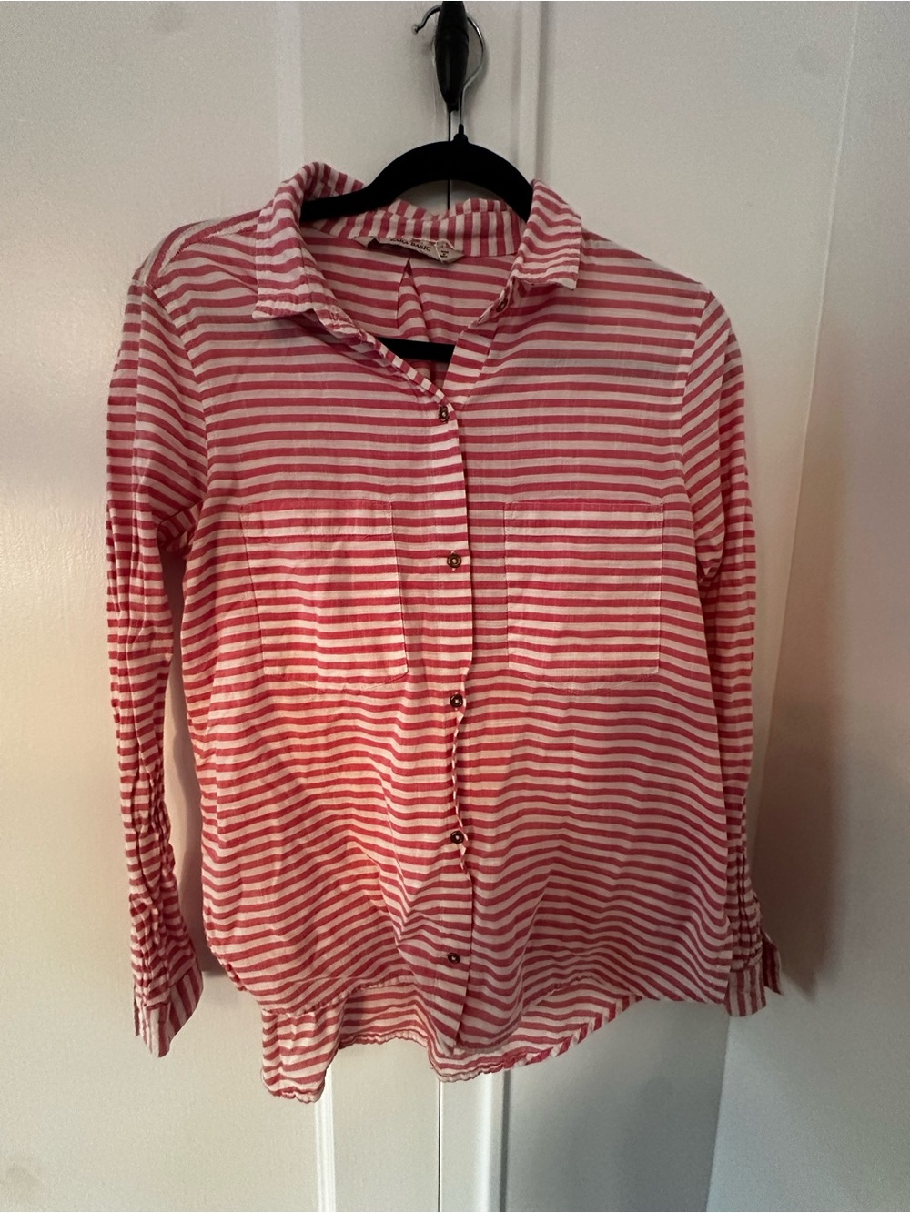Zara linen Striped Button-Up Shirt in Pink and White